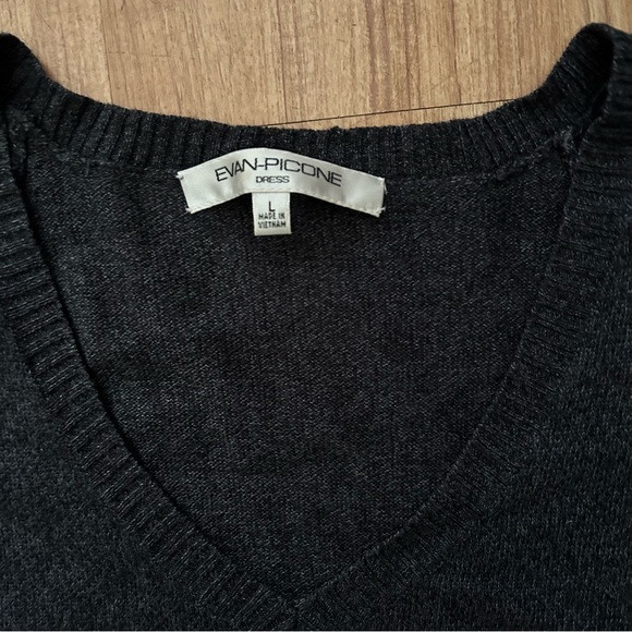 Evan-Picone Dark Gray Sweater Dress Dolman Loose Fit Drawstring Waist L Large - Picture 4 of 7